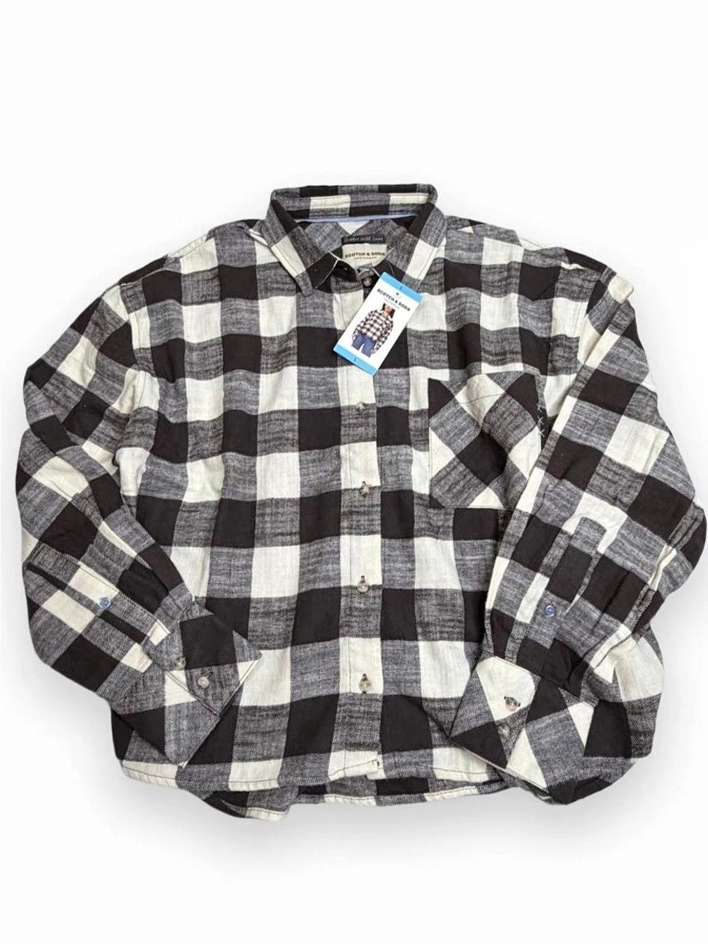 Scotch & Soda Women’s Brown Cream Buffalo Check Flannel Shirt L NWT